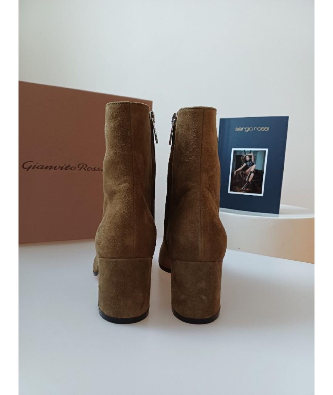 GIANVITO ROSSI Хаки замшевые ботинки, фото 8