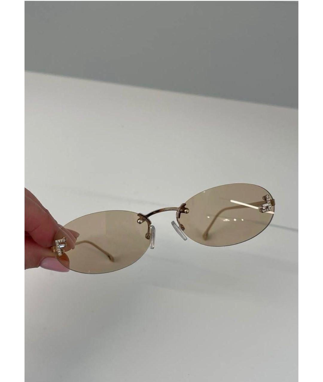 FENDI Коричневые металлические солнцезащитные очки, фото 2