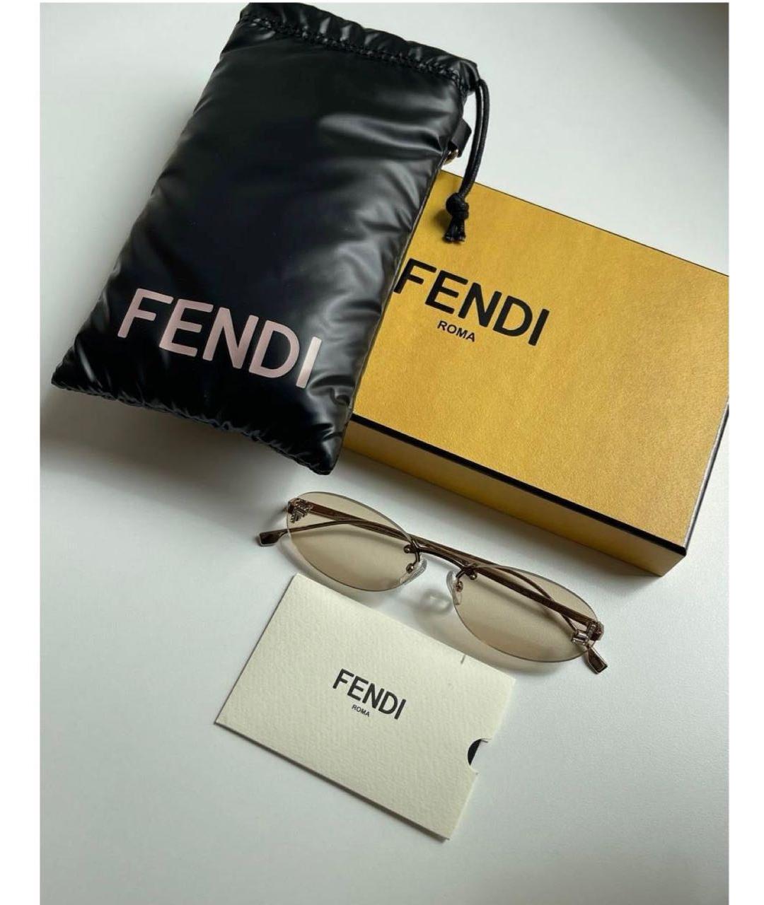 FENDI Коричневые металлические солнцезащитные очки, фото 4