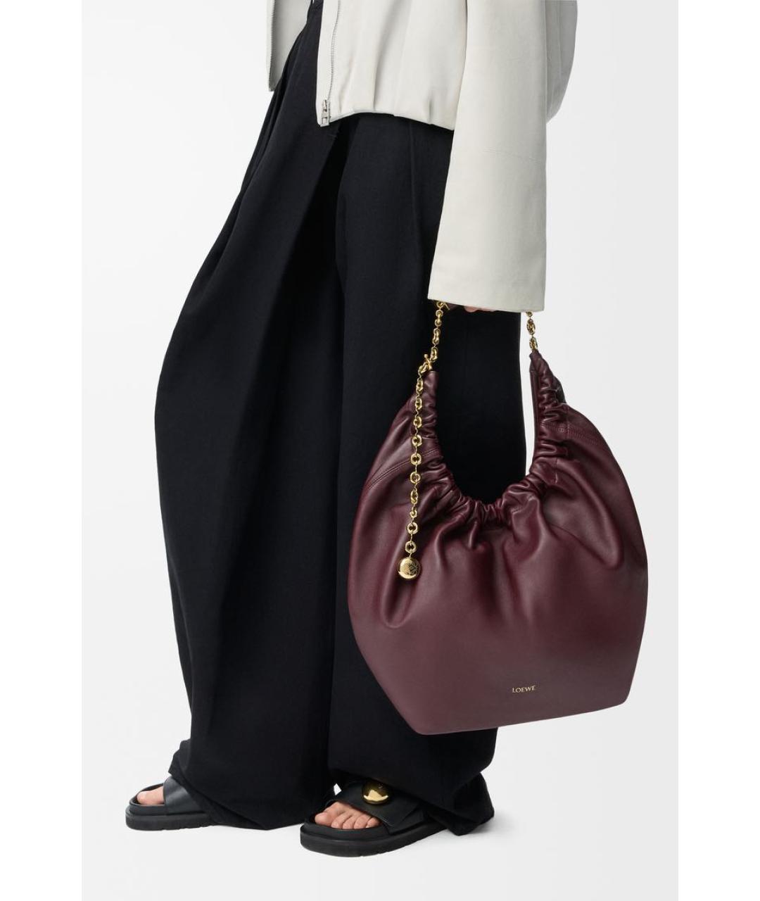 LOEWE Бордовая кожаная сумка через плечо, фото 3