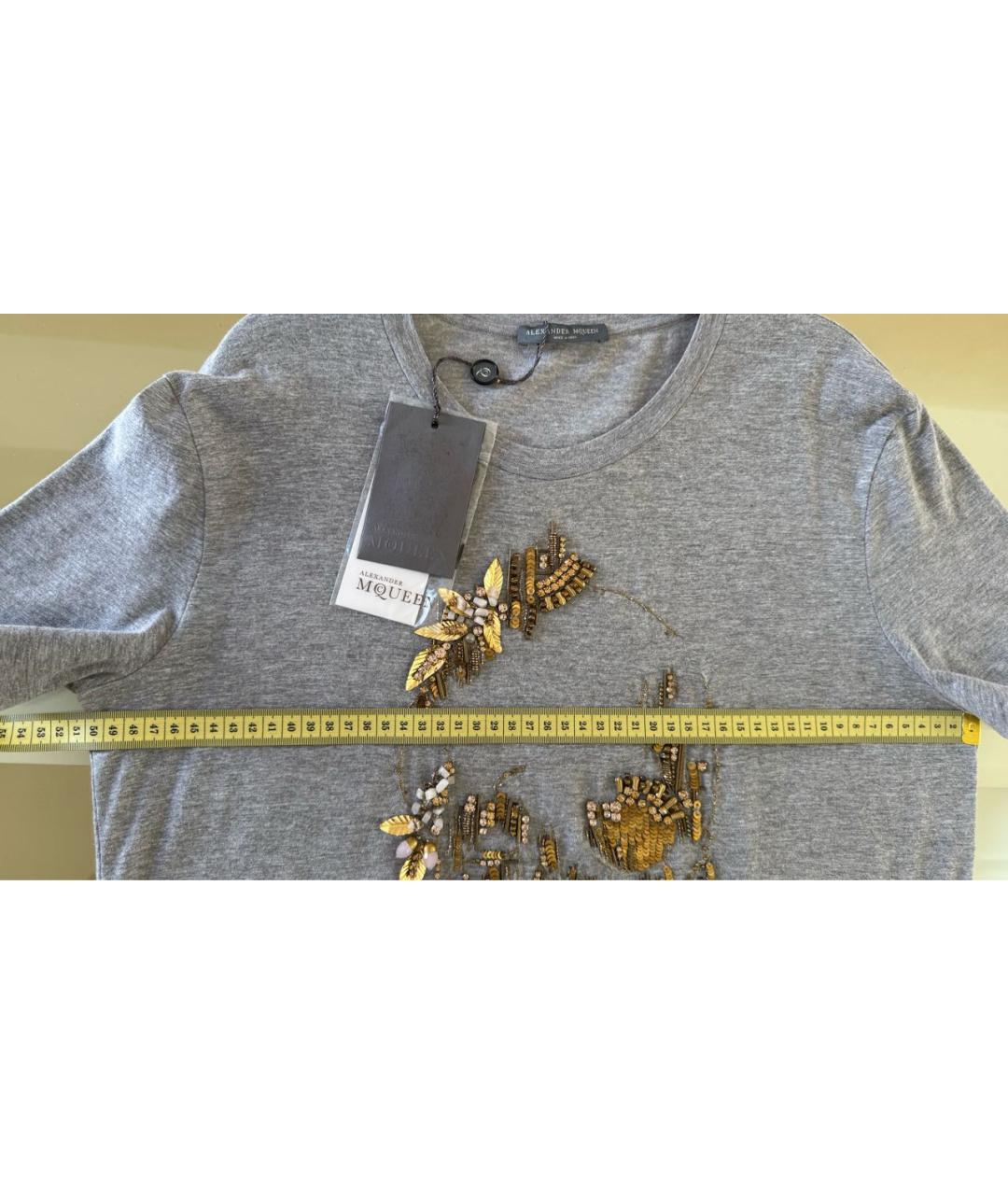 ALEXANDER MCQUEEN Серая хлопковая футболка, фото 8