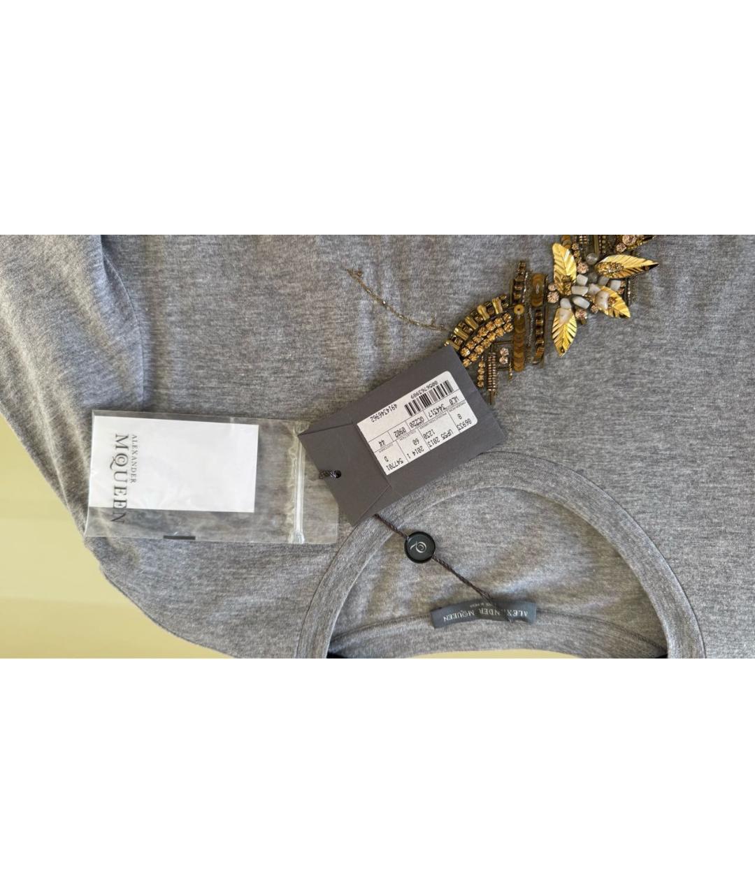 ALEXANDER MCQUEEN Серая хлопковая футболка, фото 6