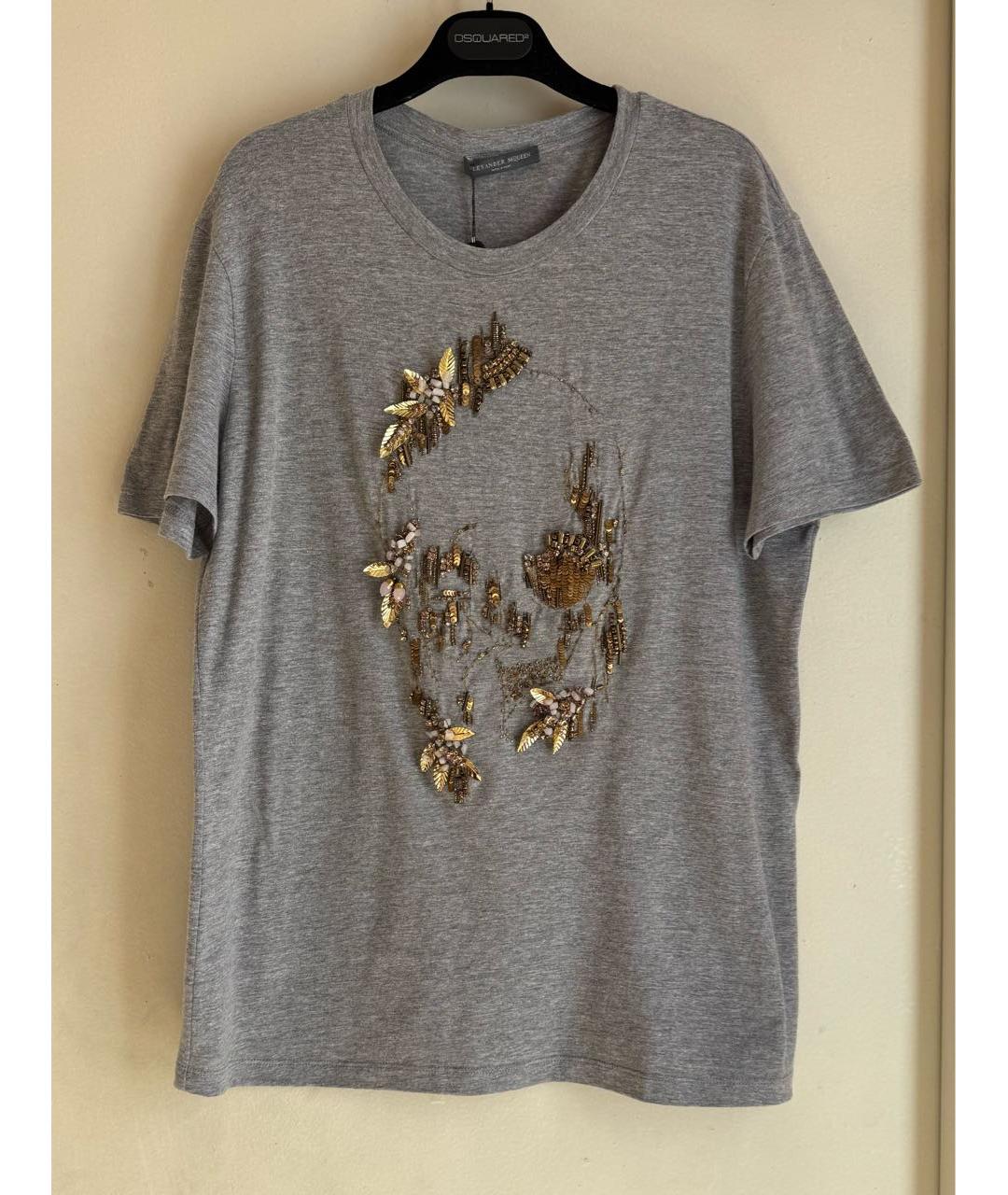 ALEXANDER MCQUEEN Серая хлопковая футболка, фото 2