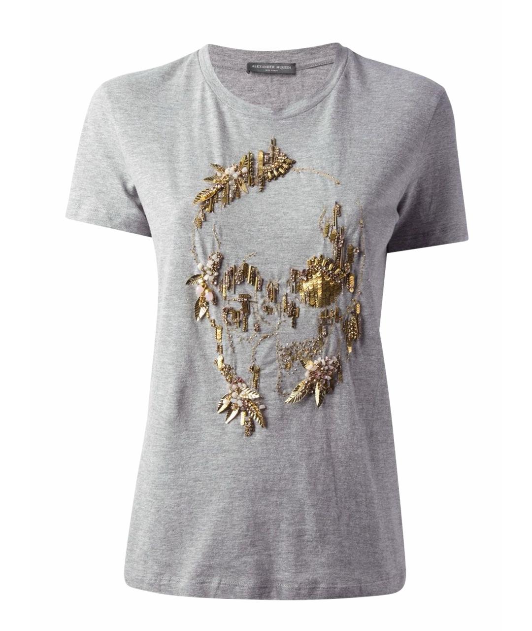 ALEXANDER MCQUEEN Серая хлопковая футболка, фото 1