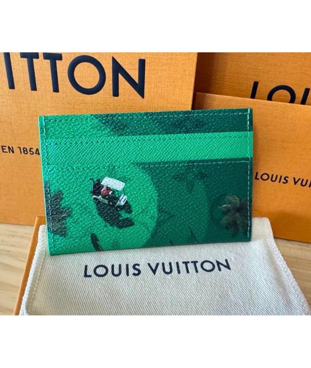 LOUIS VUITTON Зеленый кожаный кардхолдер, фото 3