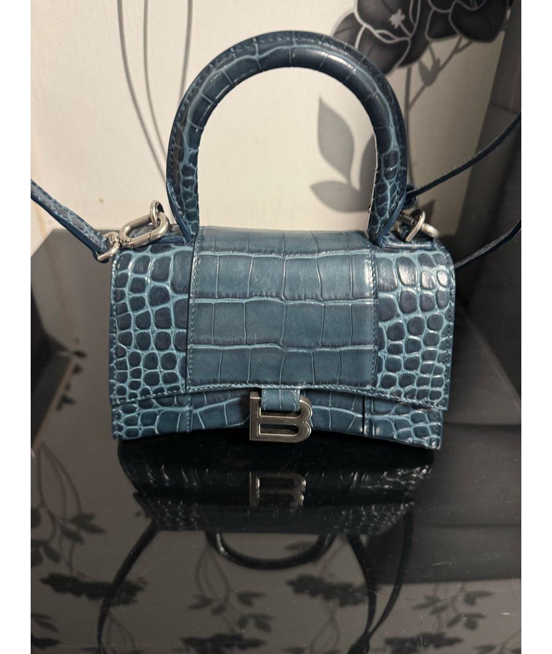 BALENCIAGA Темно-синяя кожаная сумка с короткими ручками, фото 5