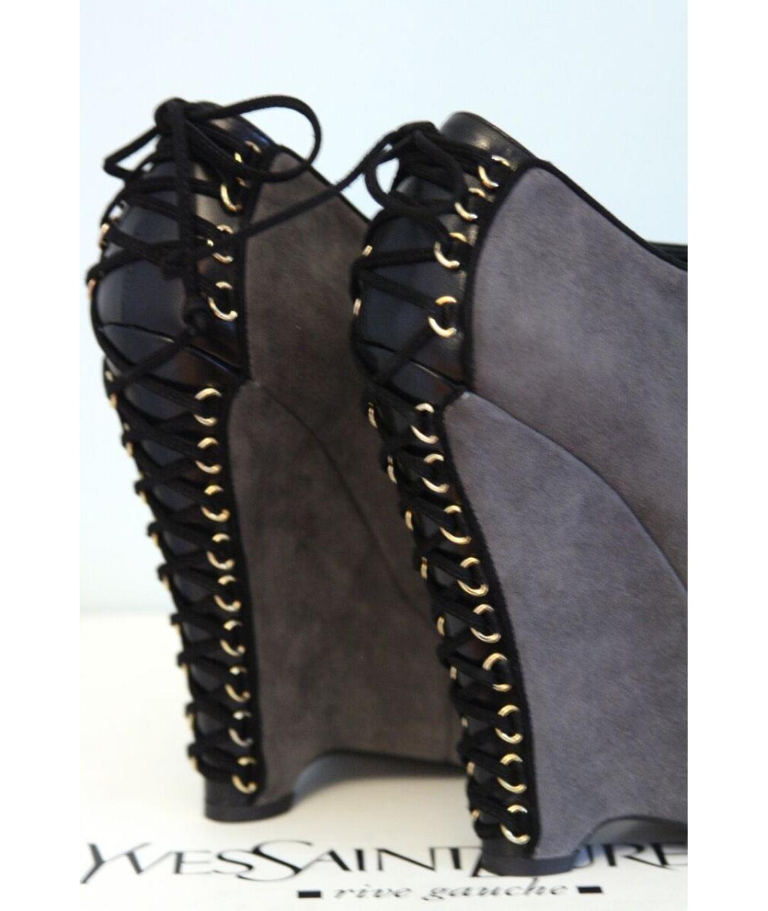 SAINT LAURENT Серые замшевые ботильоны, фото 3