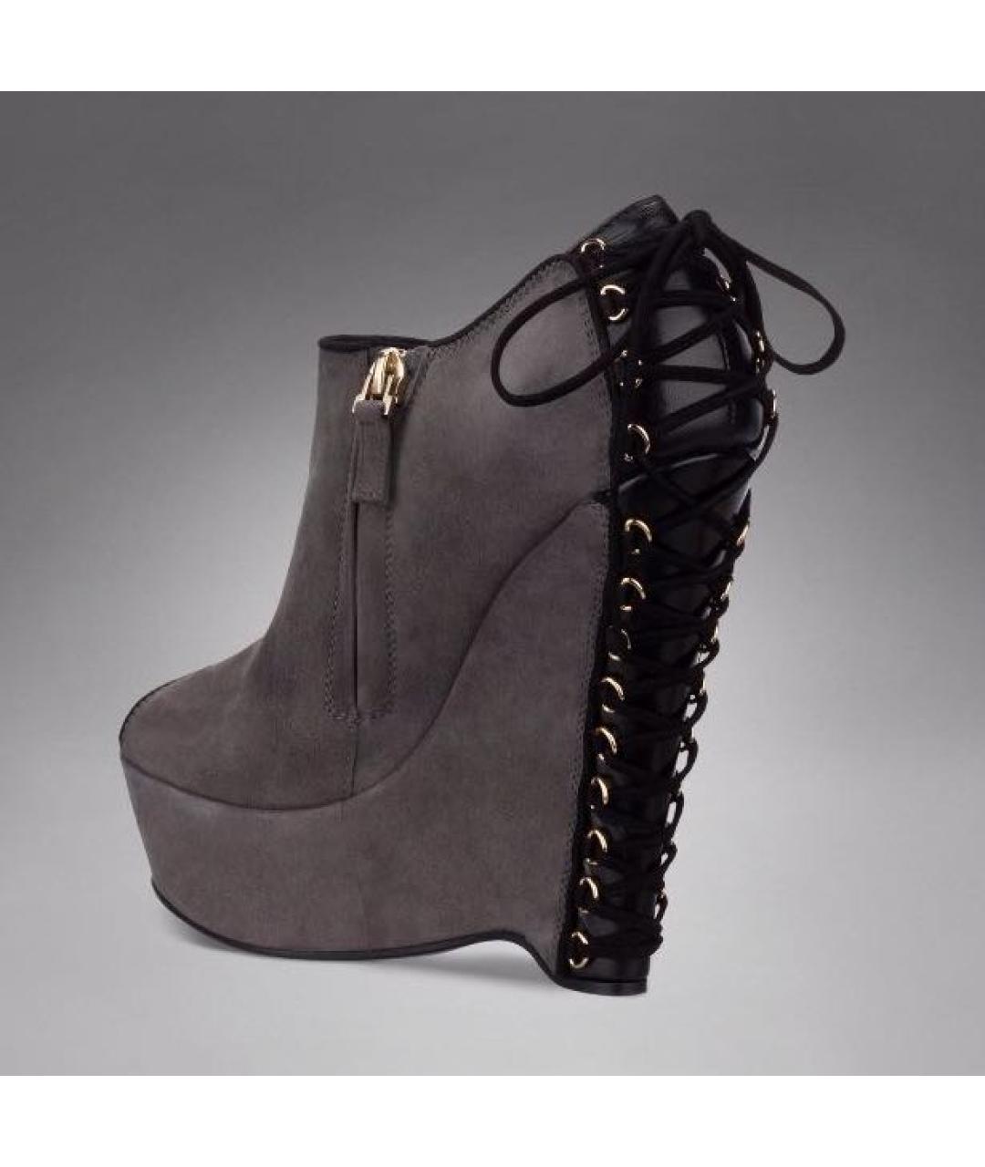 SAINT LAURENT Серые замшевые ботильоны, фото 2