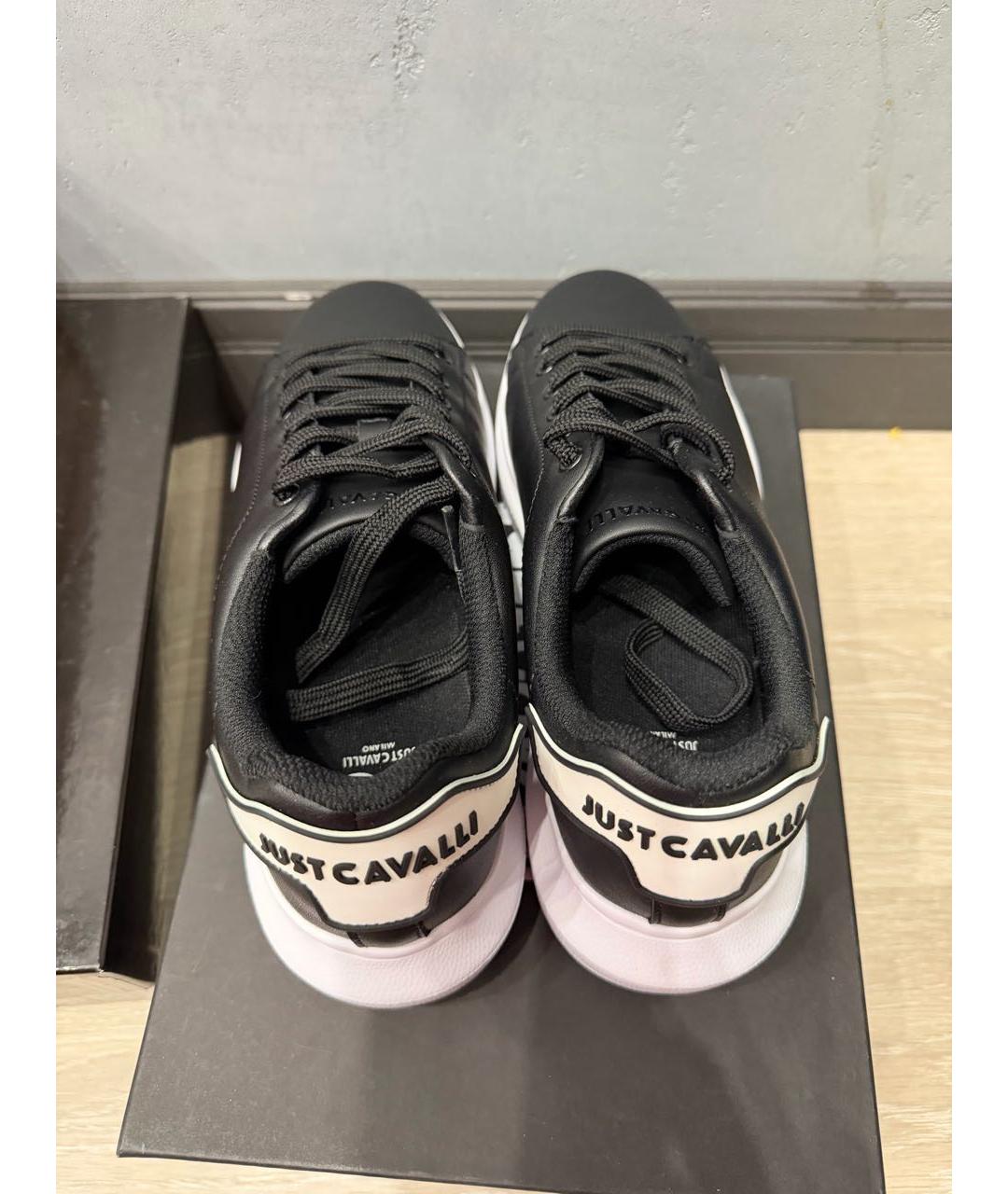JUST CAVALLI Черные кожаные кеды, фото 3