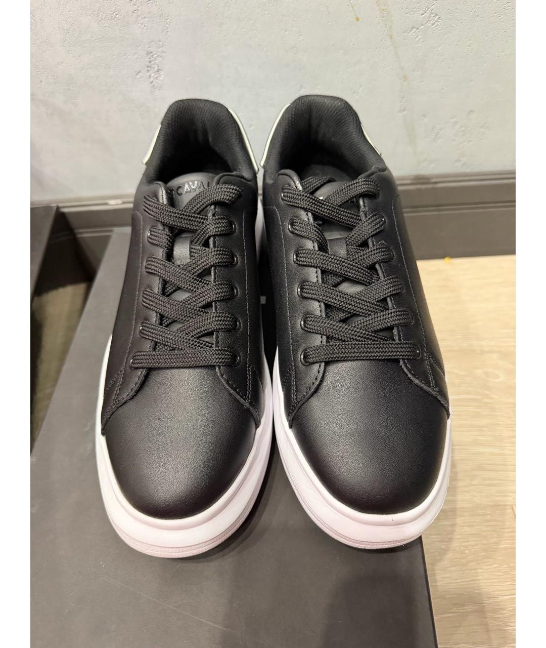 JUST CAVALLI Черные кожаные кеды, фото 2