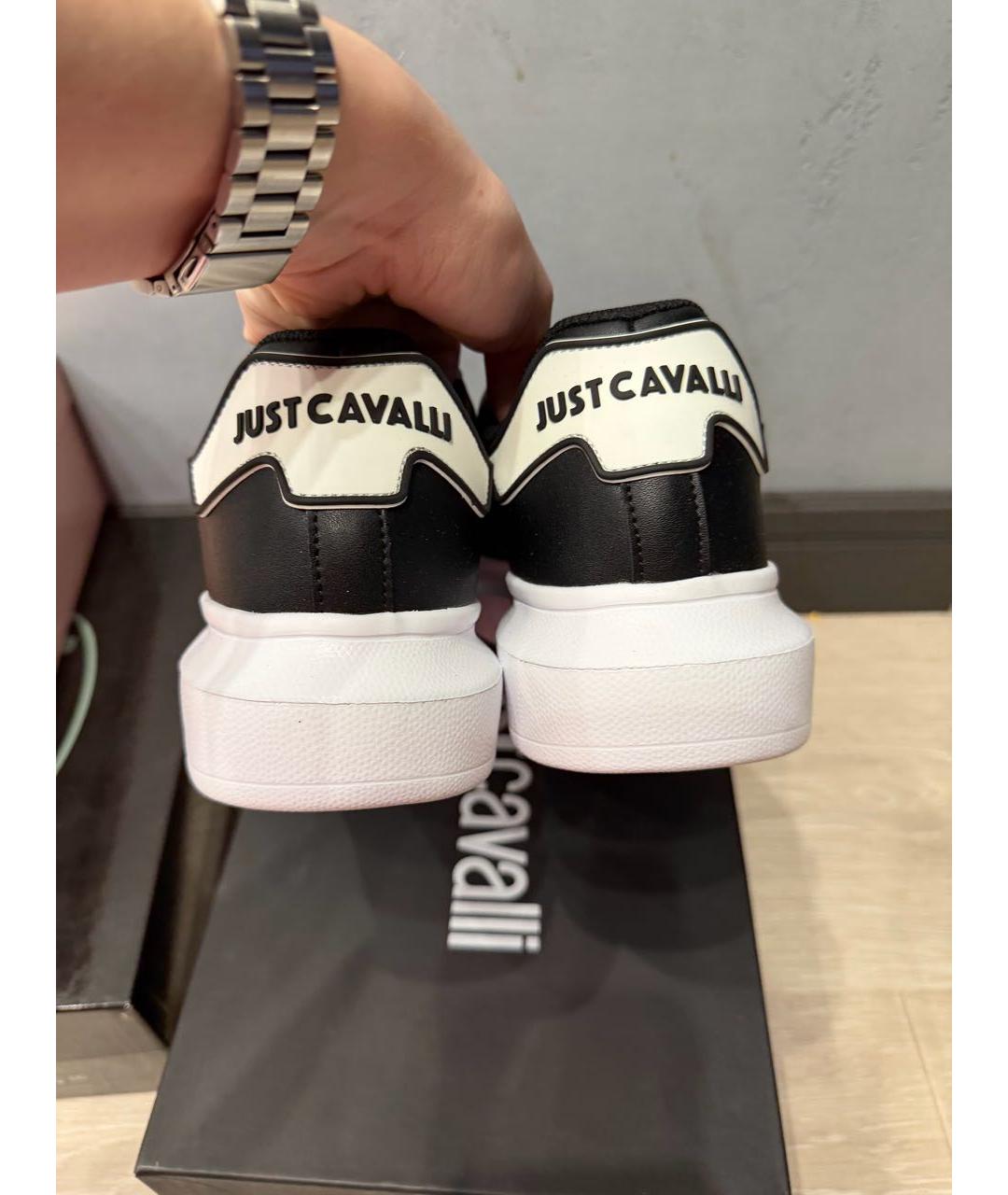 JUST CAVALLI Черные кожаные кеды, фото 4