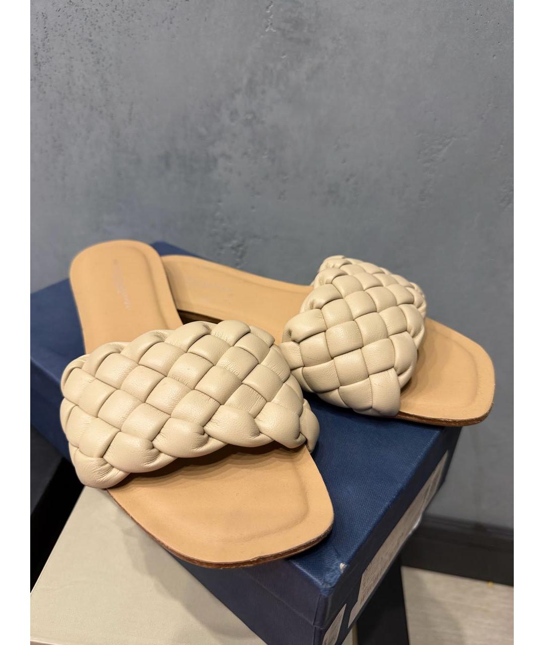 Principe di Bologna Бежевые кожаные шлепанцы, фото 5