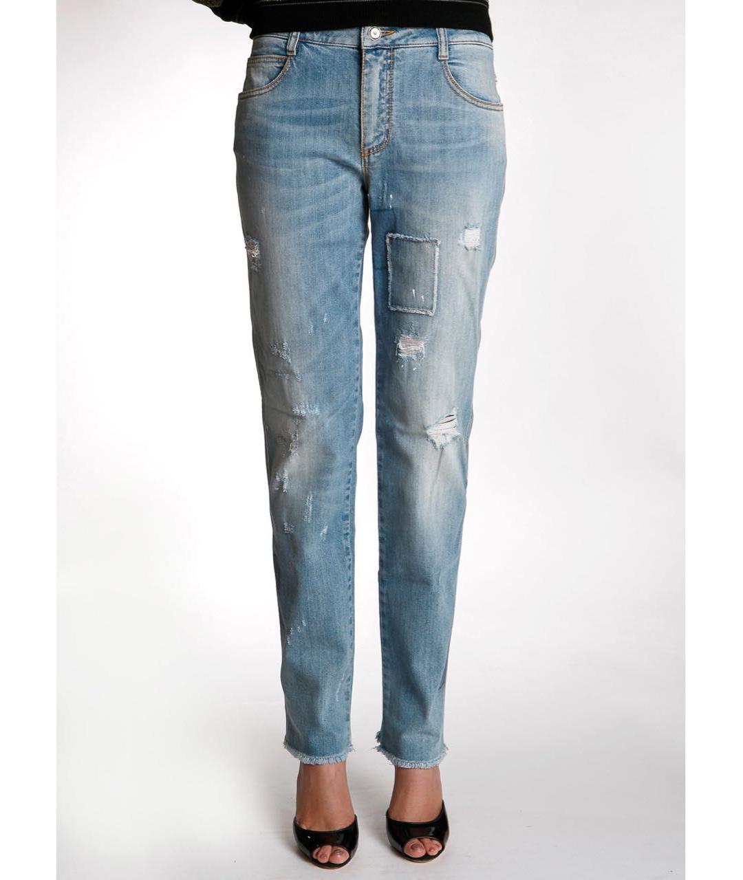 ERMANNO SCERVINO Голубые хлопко-эластановые прямые джинсы, фото 9