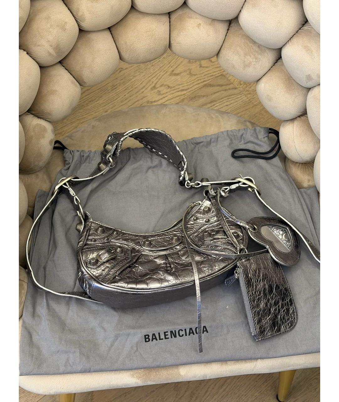 BALENCIAGA Серебряная кожаная сумка через плечо, фото 7