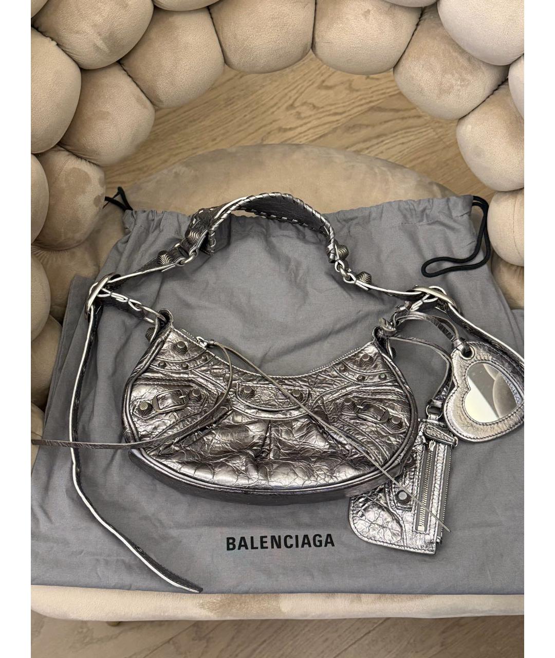 BALENCIAGA Серебряная кожаная сумка через плечо, фото 9