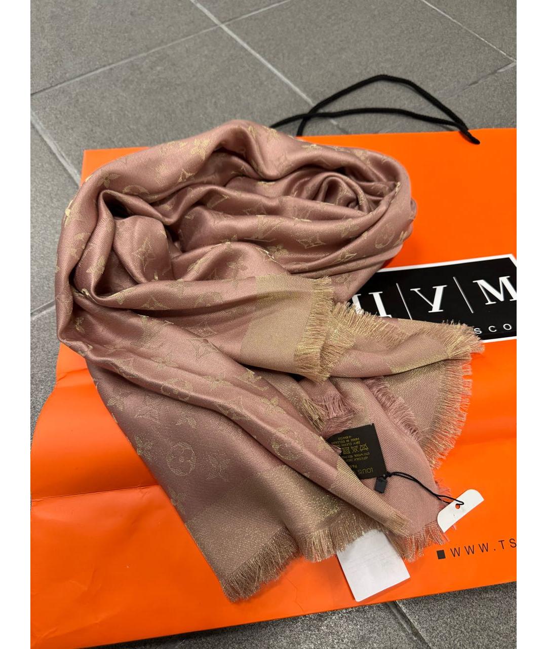 LOUIS VUITTON Розовый шелковый платок, фото 2