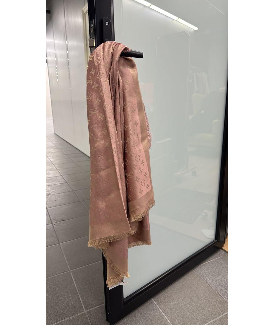 LOUIS VUITTON Розовый шелковый платок, фото 4