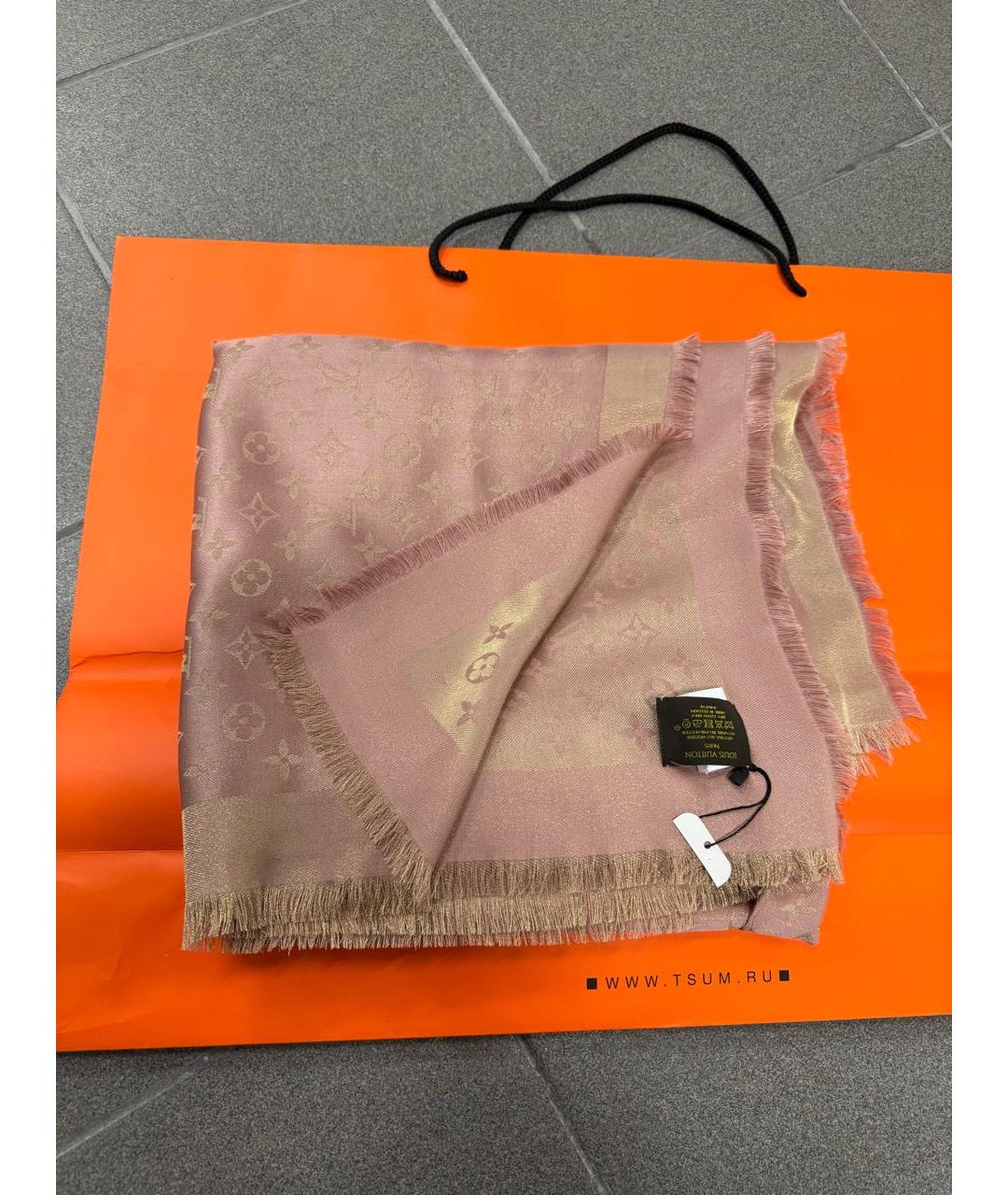 LOUIS VUITTON Розовый шелковый платок, фото 9