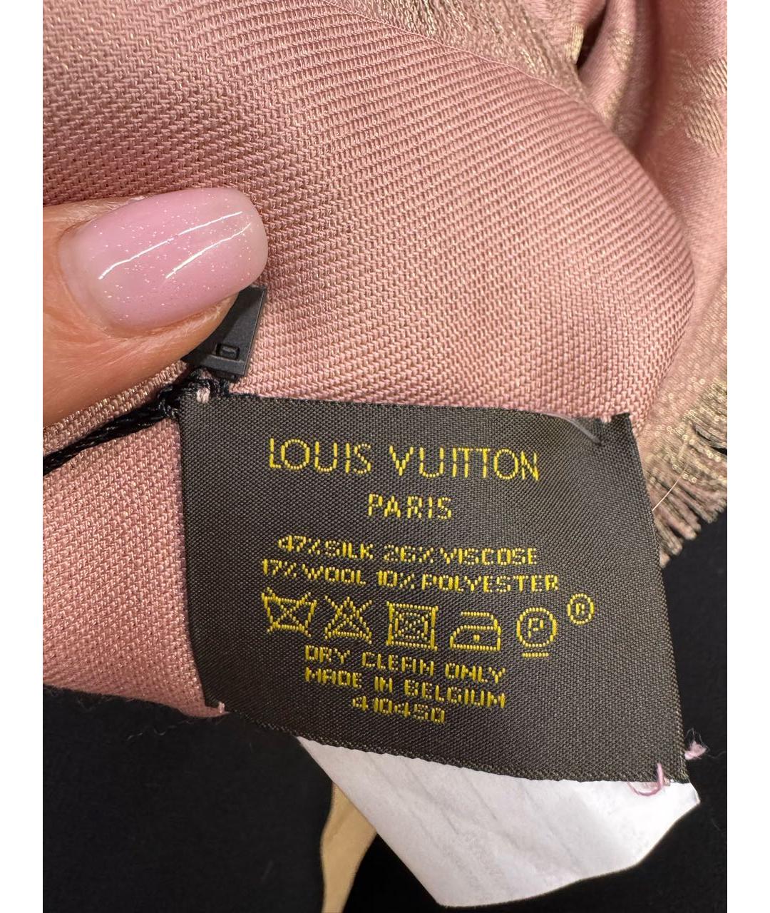 LOUIS VUITTON Розовый шелковый платок, фото 3