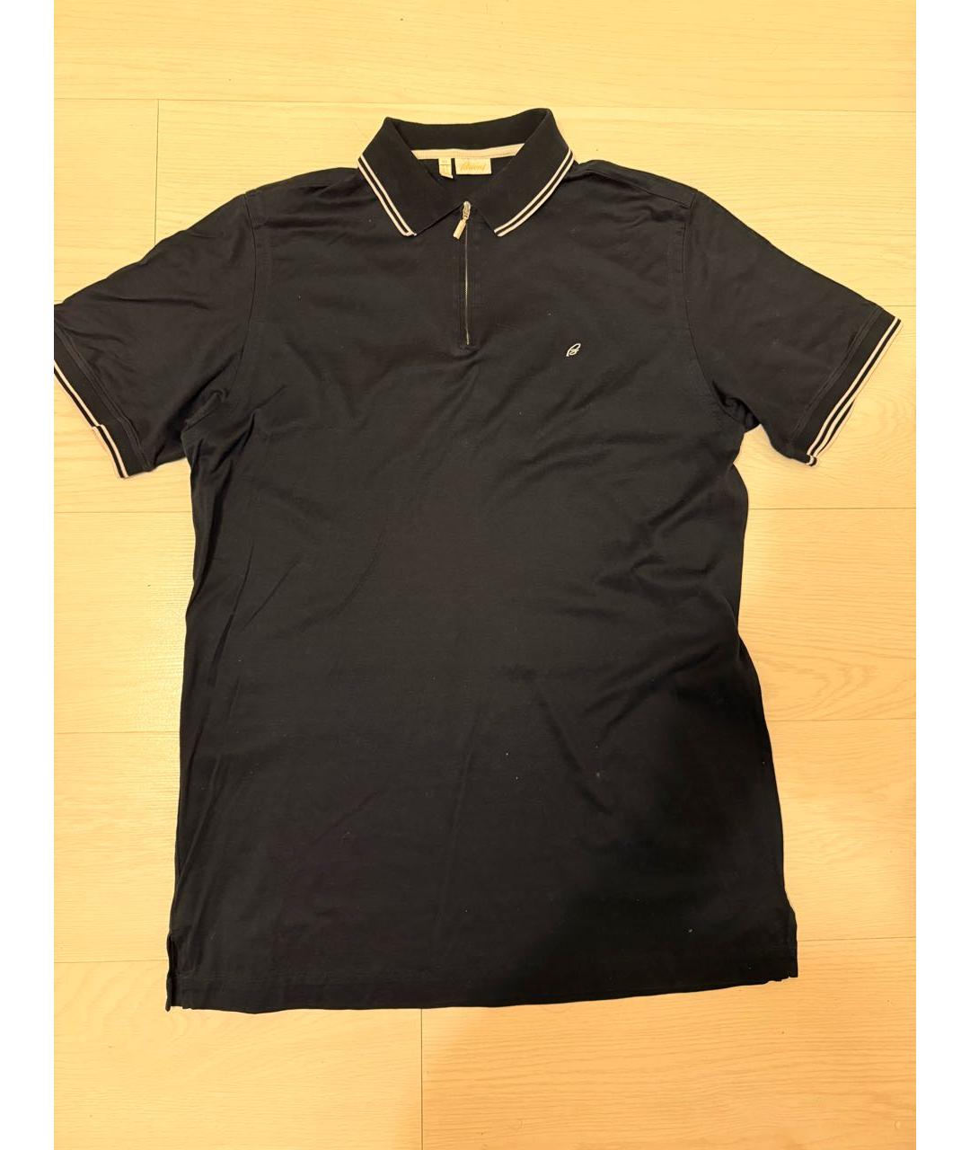 BRIONI Темно-синее хлопковое поло с коротким рукавом, фото 4