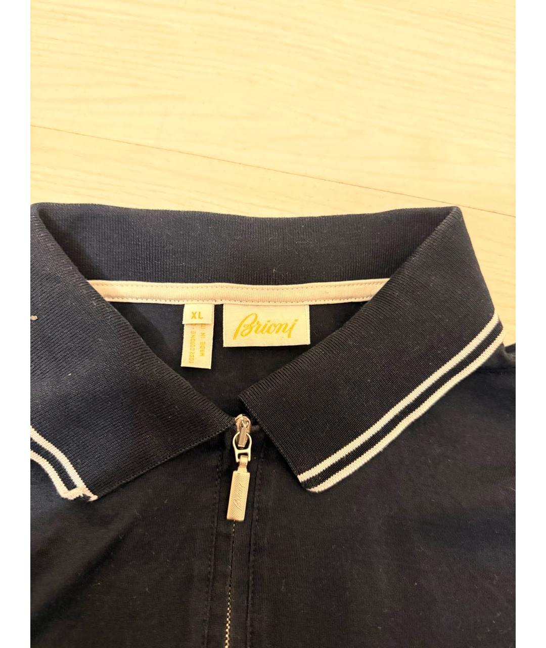 BRIONI Темно-синее хлопковое поло с коротким рукавом, фото 3