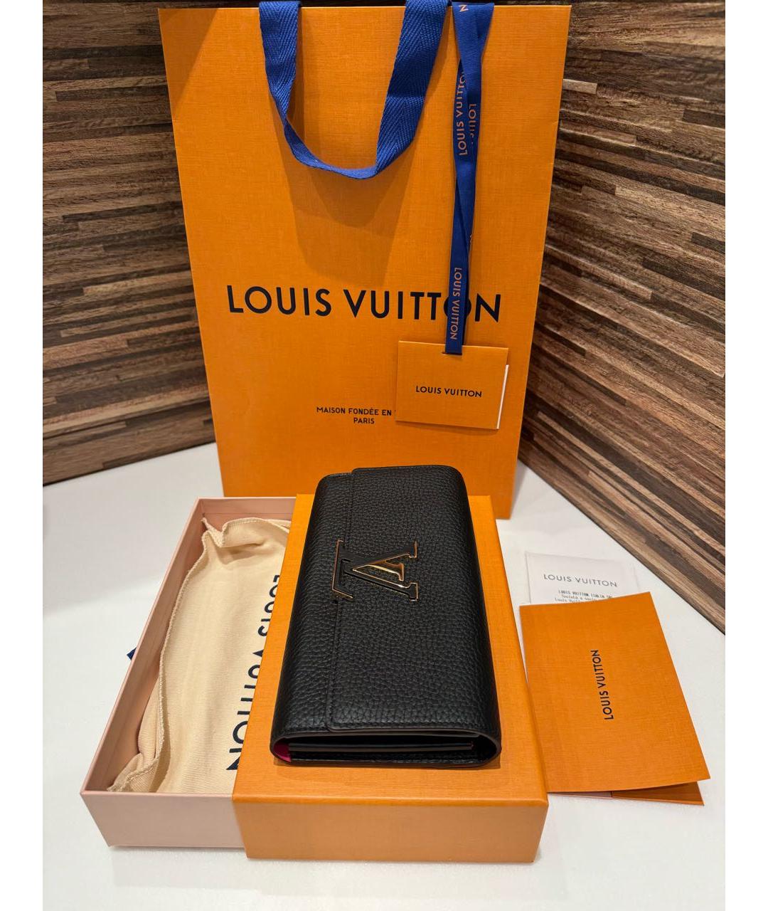 LOUIS VUITTON Черный кожаный кошелек, фото 5