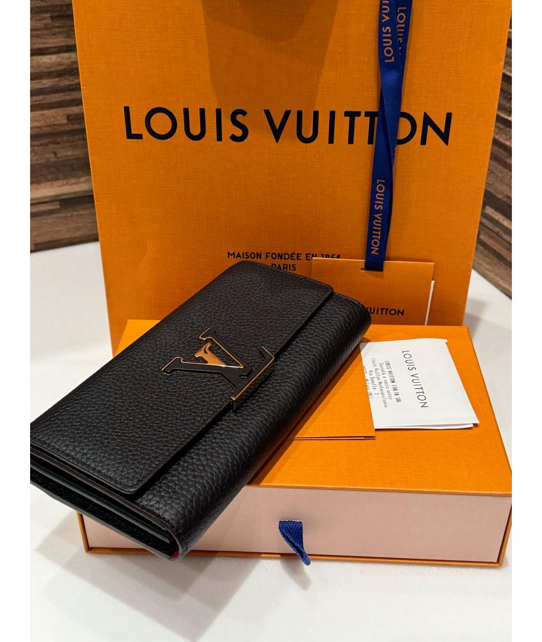 LOUIS VUITTON Черный кожаный кошелек, фото 7