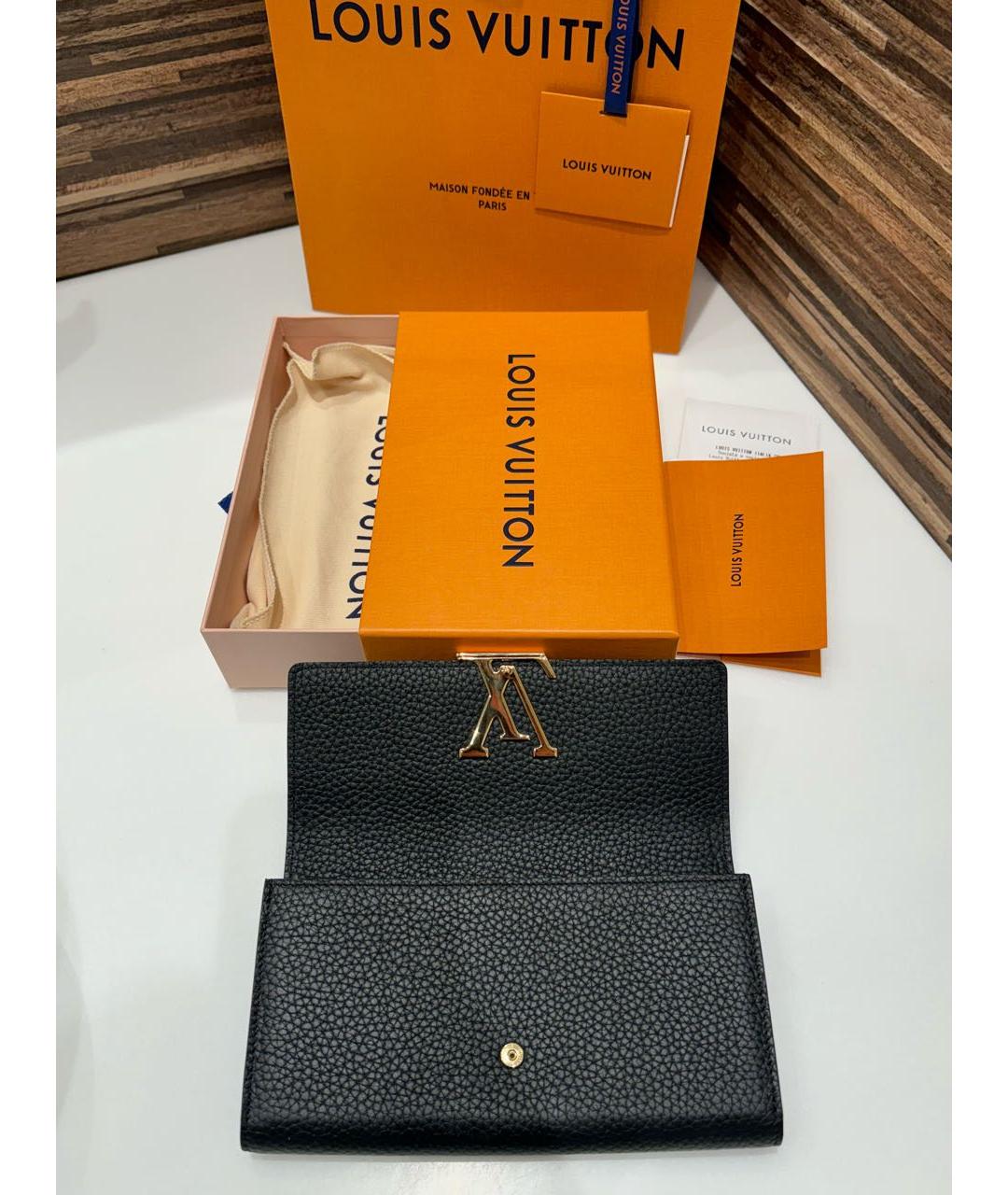 LOUIS VUITTON Черный кожаный кошелек, фото 8