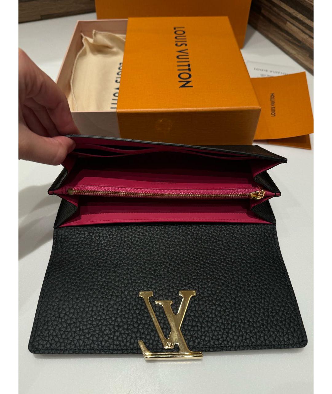 LOUIS VUITTON Черный кожаный кошелек, фото 4