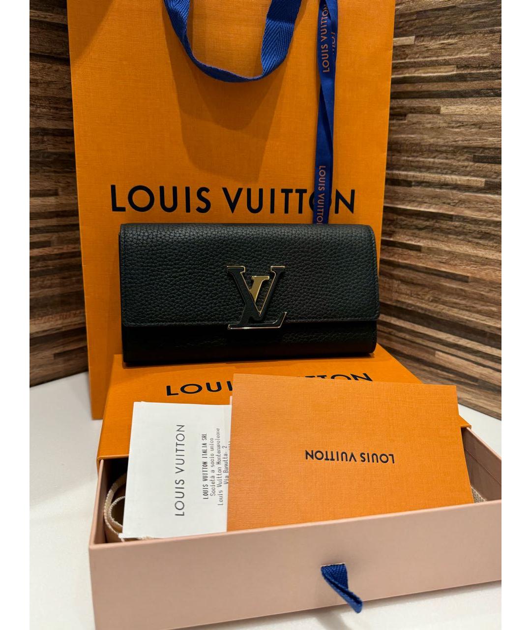 LOUIS VUITTON Черный кожаный кошелек, фото 2