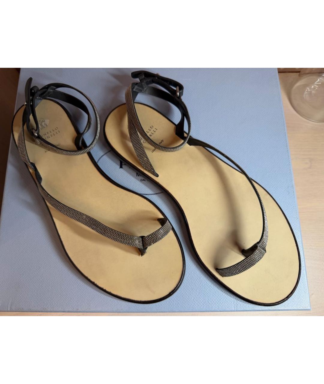 BRUNELLO CUCINELLI Серебряные кожаные сандалии, фото 6