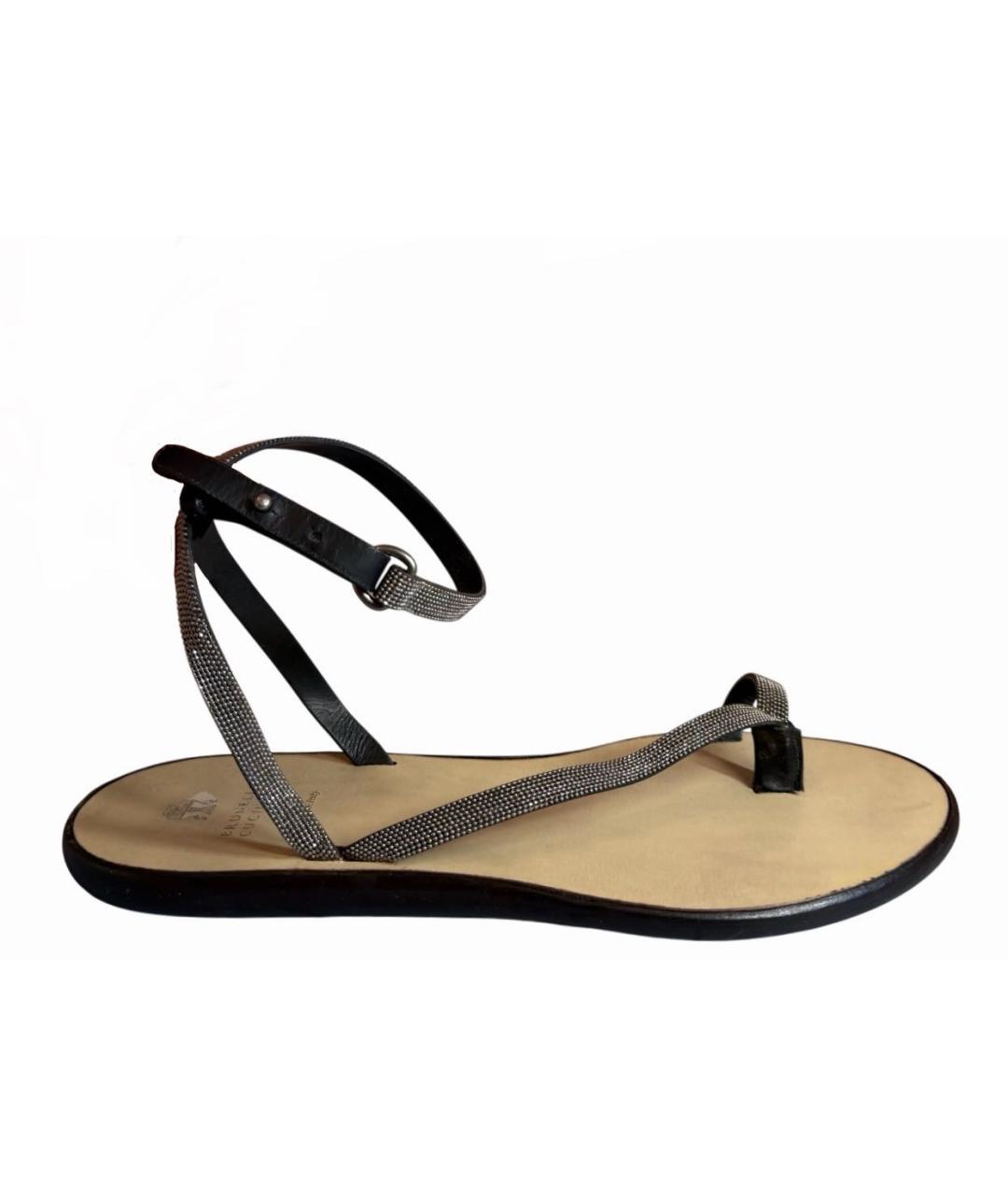 BRUNELLO CUCINELLI Серебряные кожаные сандалии, фото 7