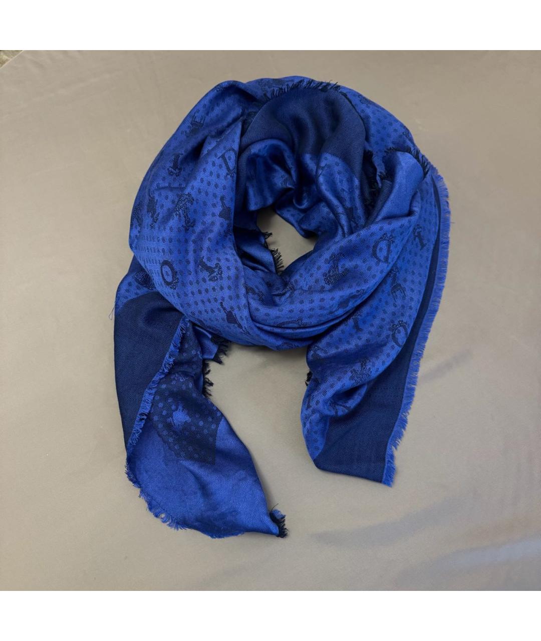 CHRISTIAN DIOR Синий шерстяной платок, фото 6