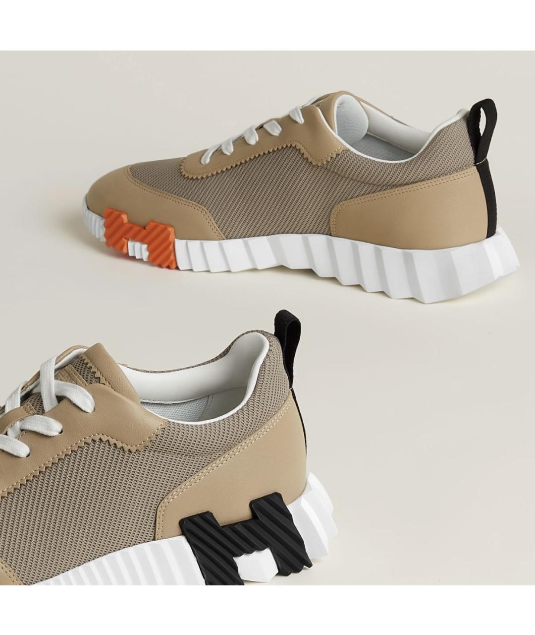 HERMES Бежевые кожаные низкие кроссовки / кеды, фото 4