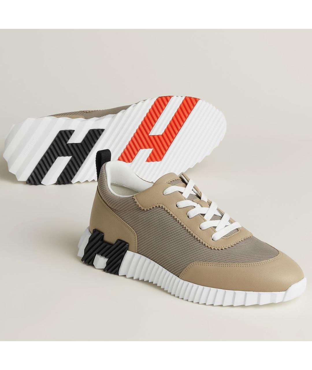 HERMES Бежевые кожаные низкие кроссовки / кеды, фото 5