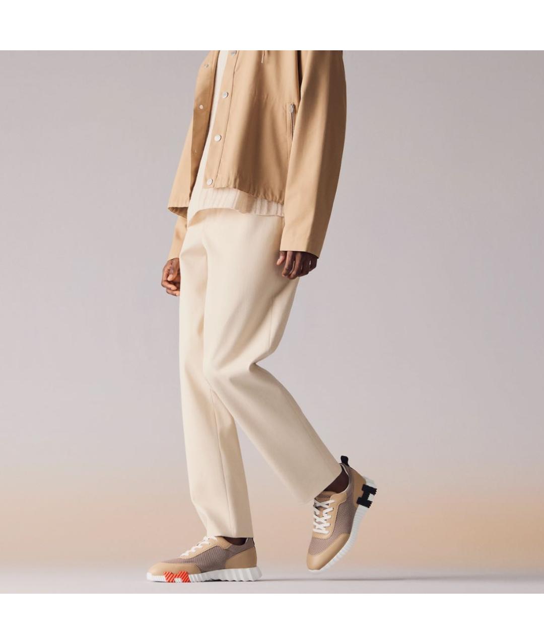 HERMES Бежевые кожаные низкие кроссовки / кеды, фото 3