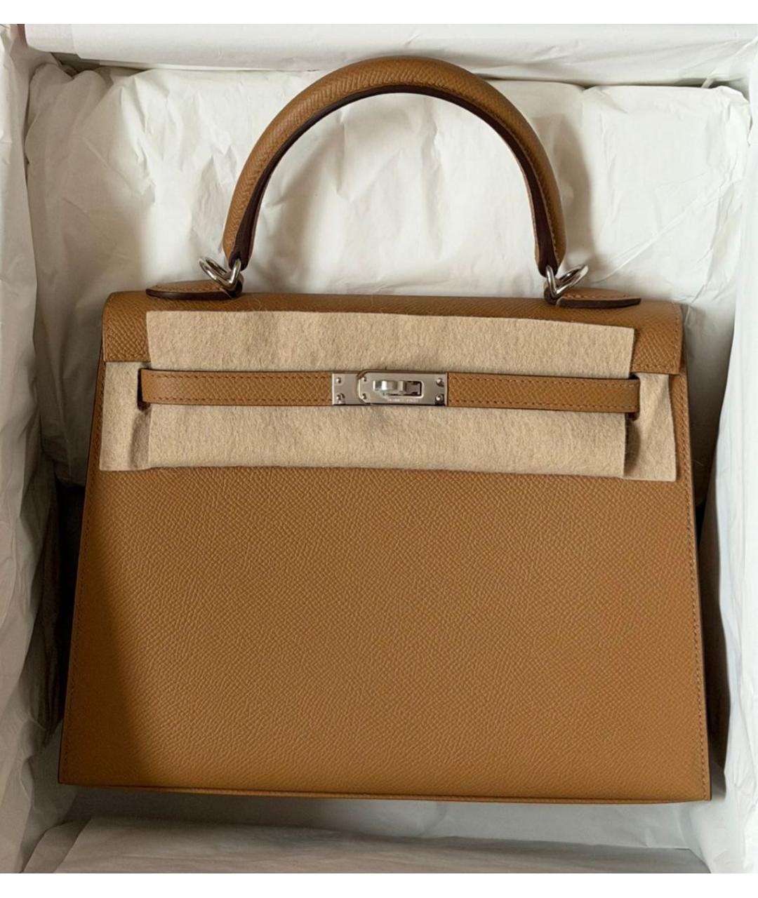 HERMES Бежевая кожаная сумка с короткими ручками, фото 2