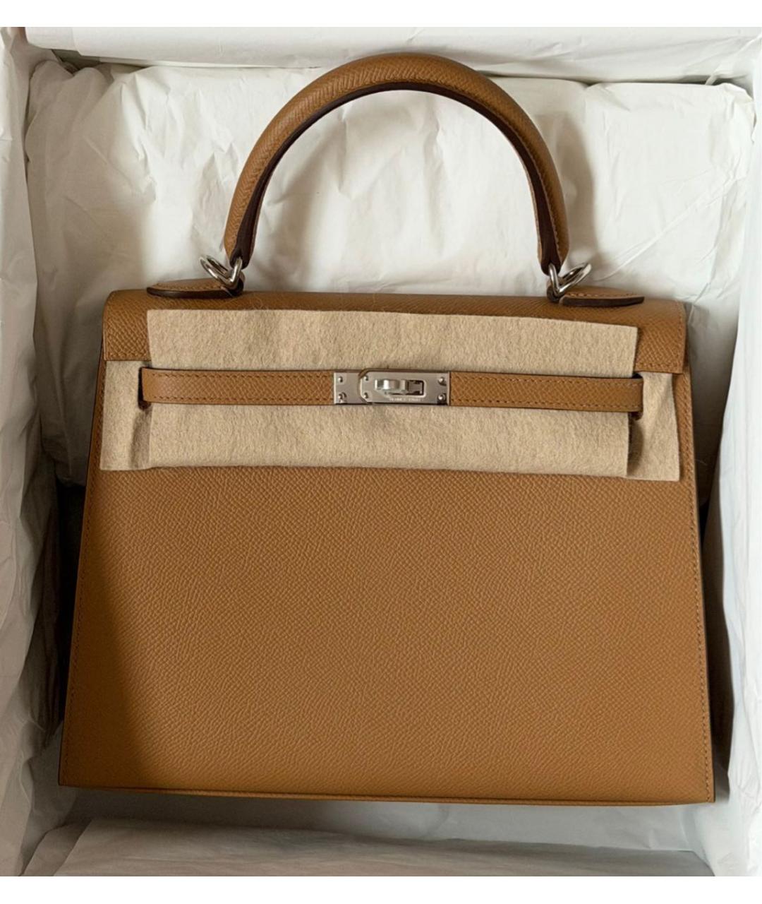 HERMES Бежевая кожаная сумка с короткими ручками, фото 3