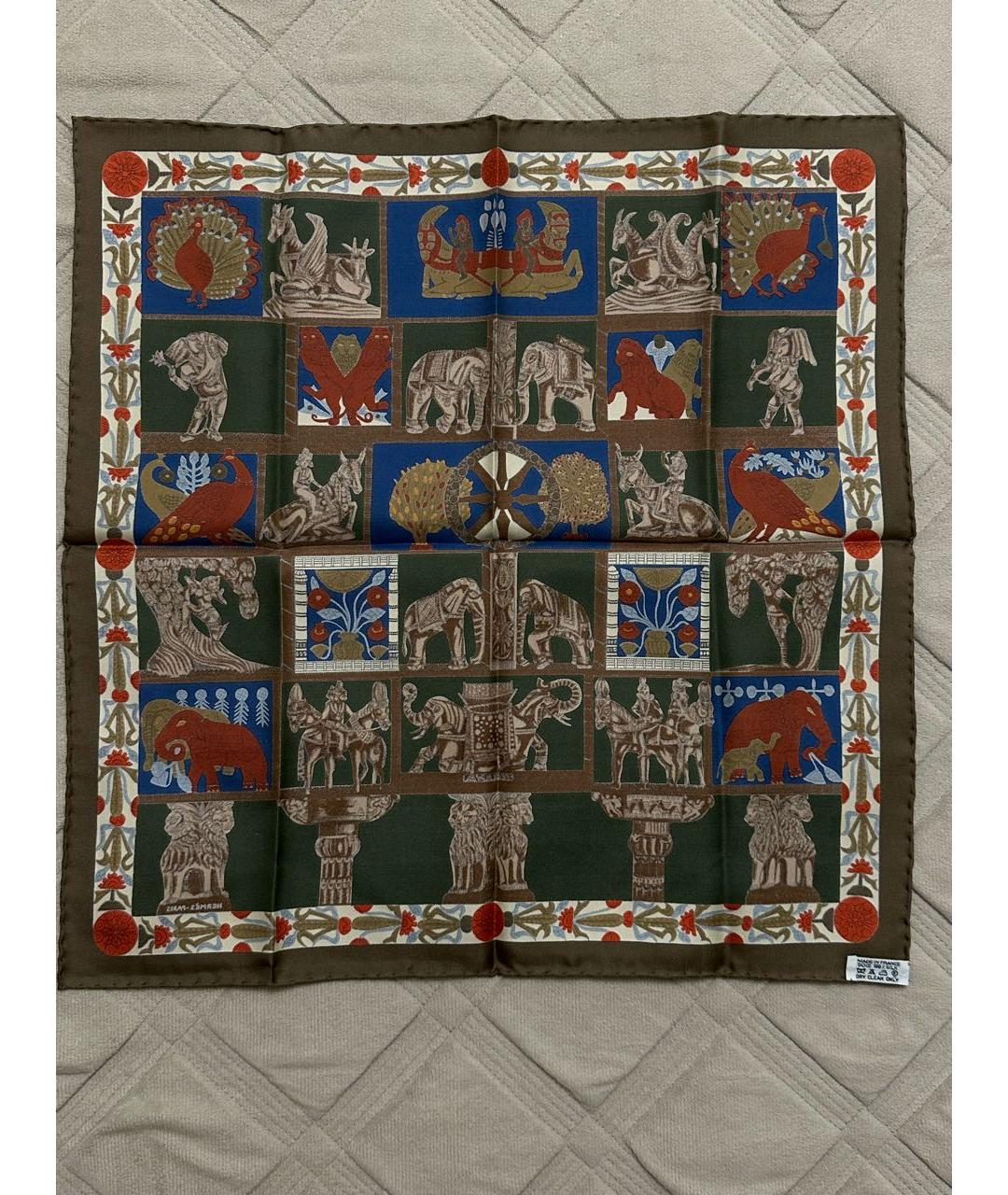 HERMES Зеленый шелковый платок, фото 5