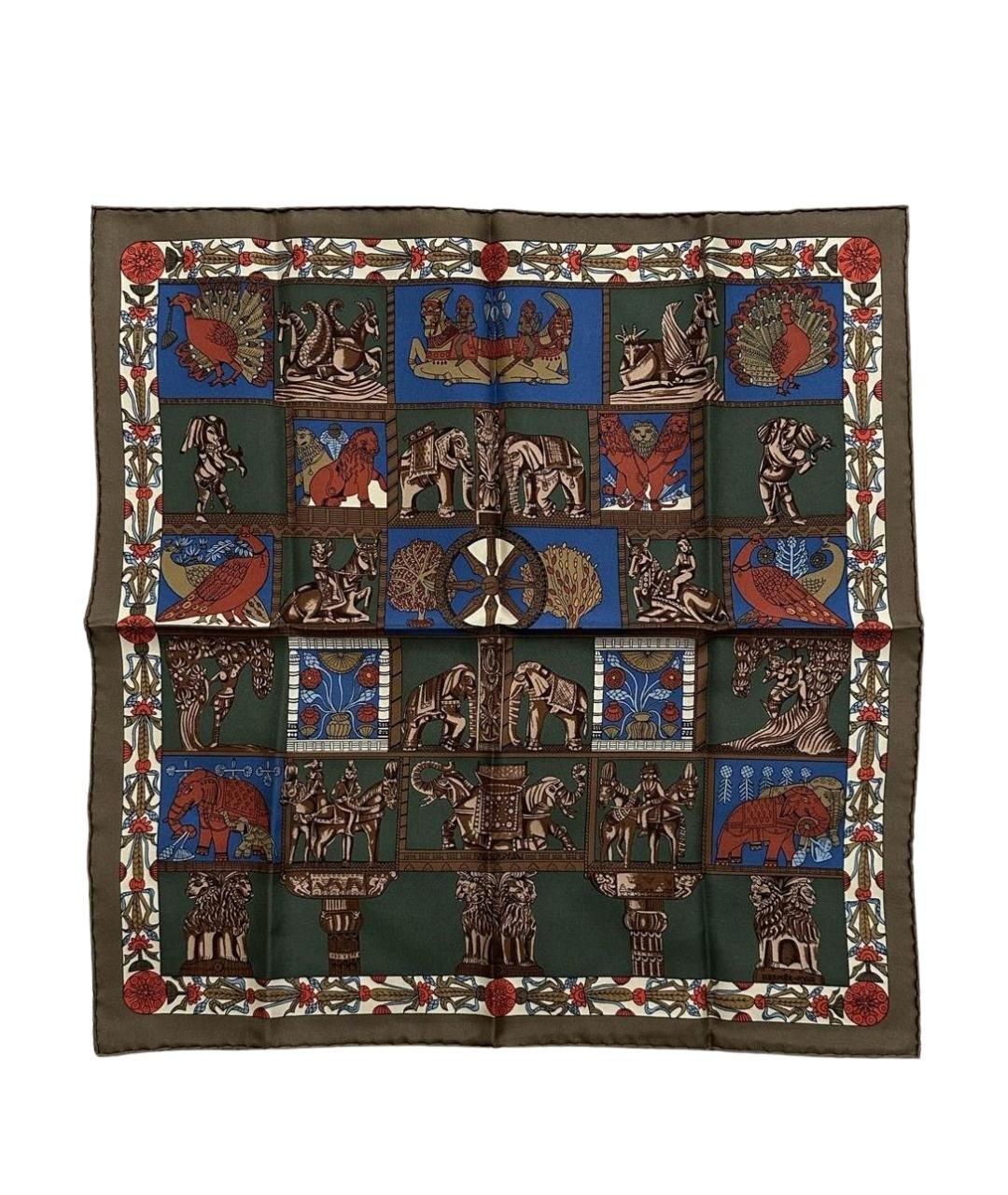 HERMES Зеленый шелковый платок, фото 1