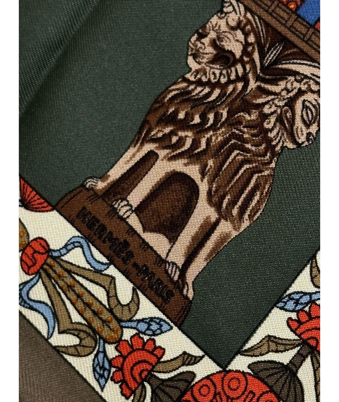 HERMES Зеленый шелковый платок, фото 3