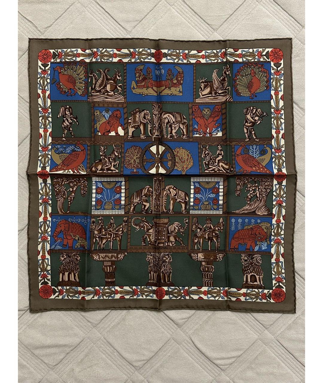 HERMES Зеленый шелковый платок, фото 6