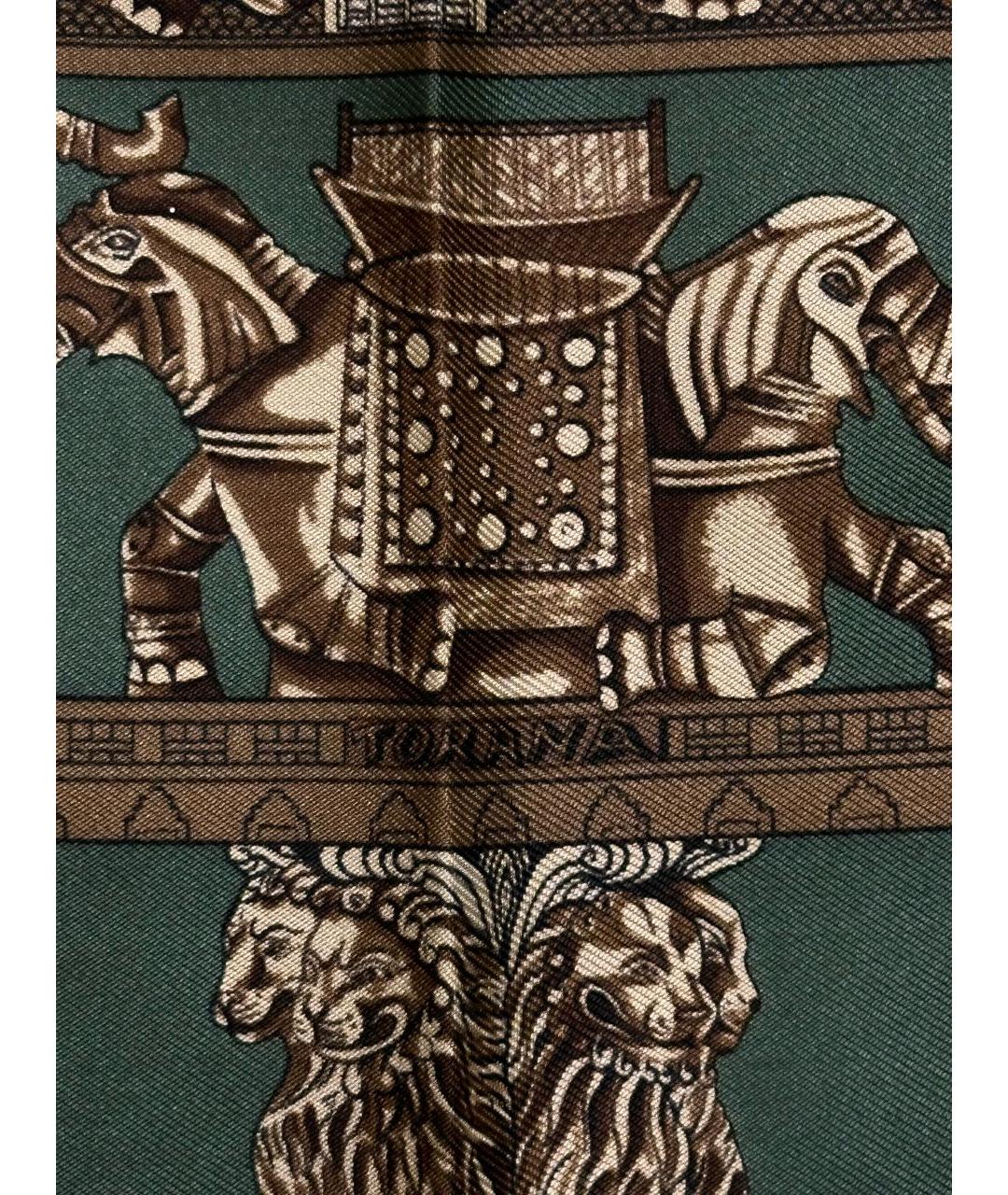 HERMES Зеленый шелковый платок, фото 4