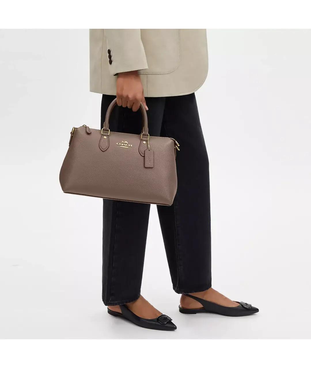 COACH Бежевая кожаная сумка с короткими ручками, фото 4