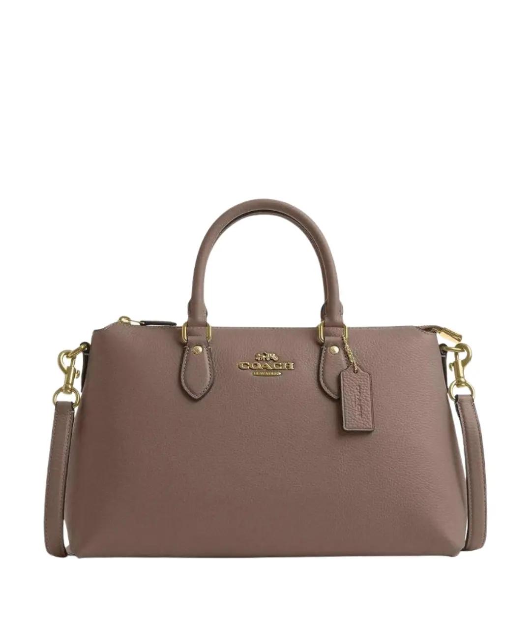 COACH Бежевая кожаная сумка с короткими ручками, фото 1