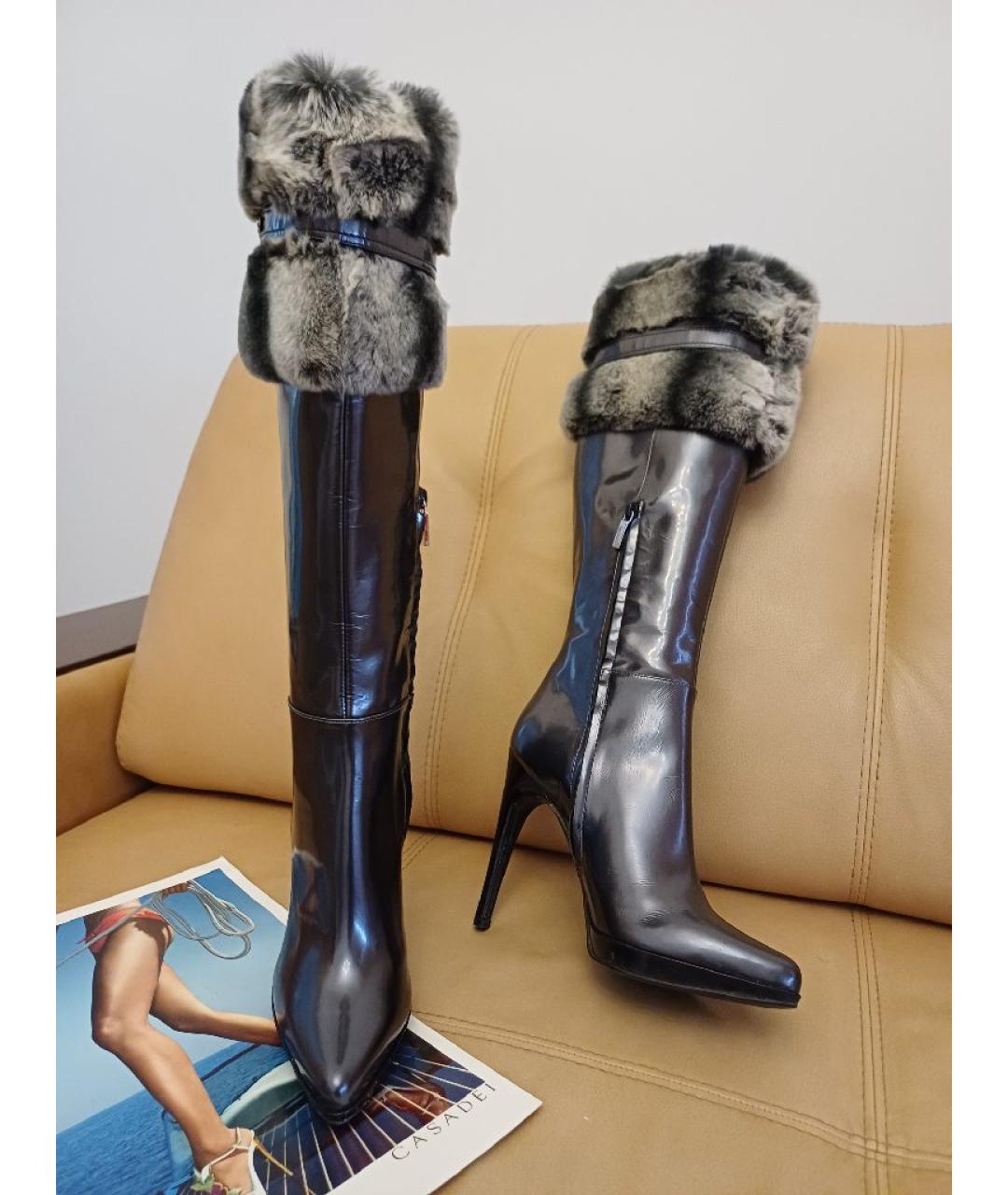 CASADEI Серые сапоги из лакированной кожи, фото 3
