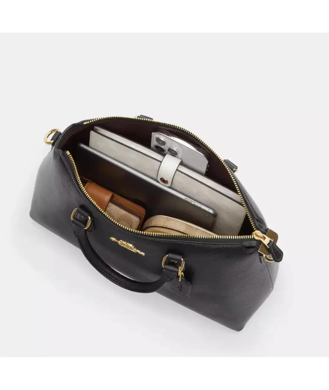 COACH Черная кожаная сумка с короткими ручками, фото 3