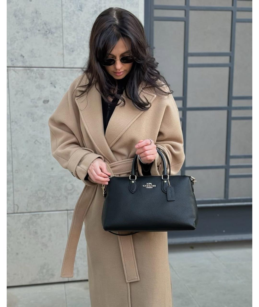 COACH Черная кожаная сумка с короткими ручками, фото 5