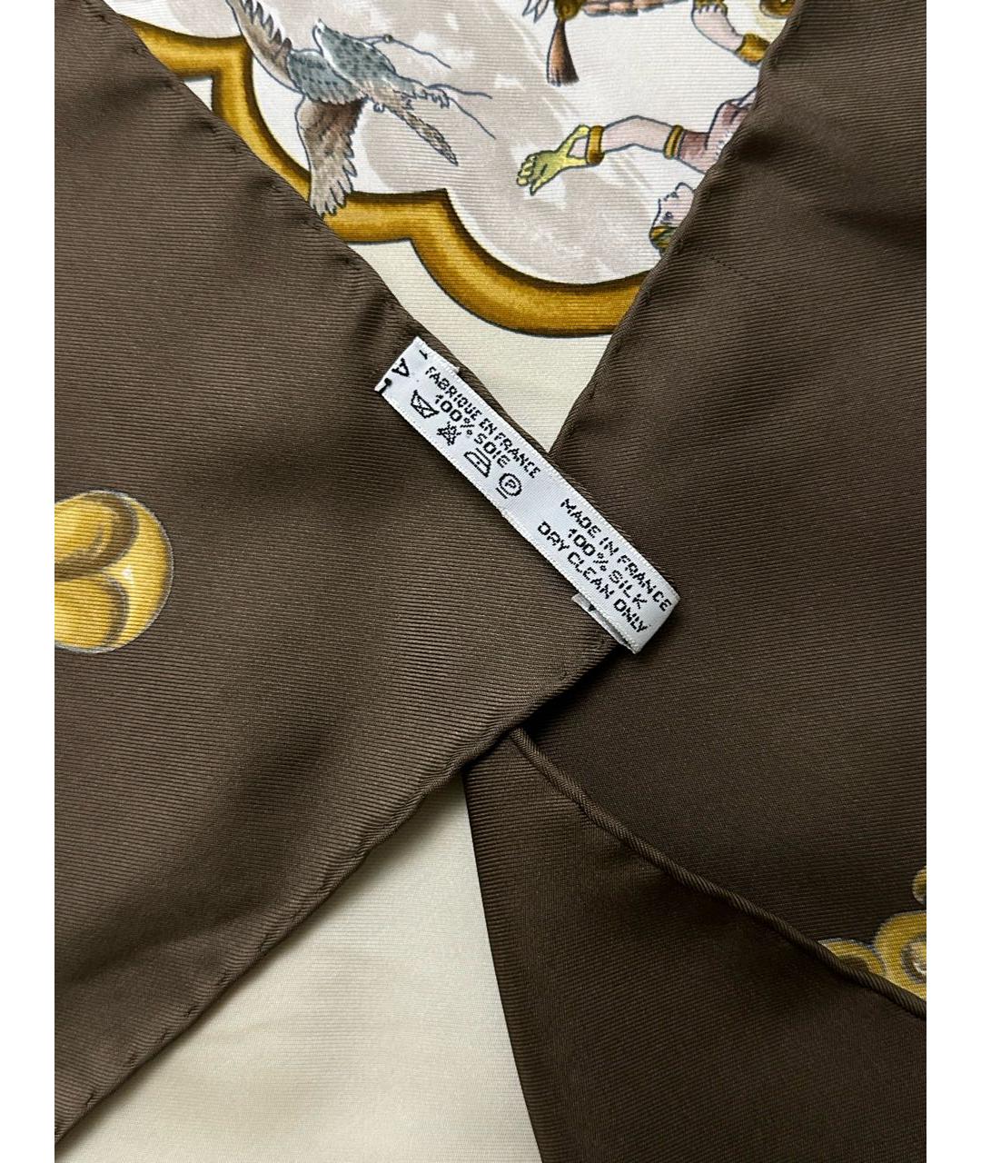 HERMES Коричневый шелковый платок, фото 6
