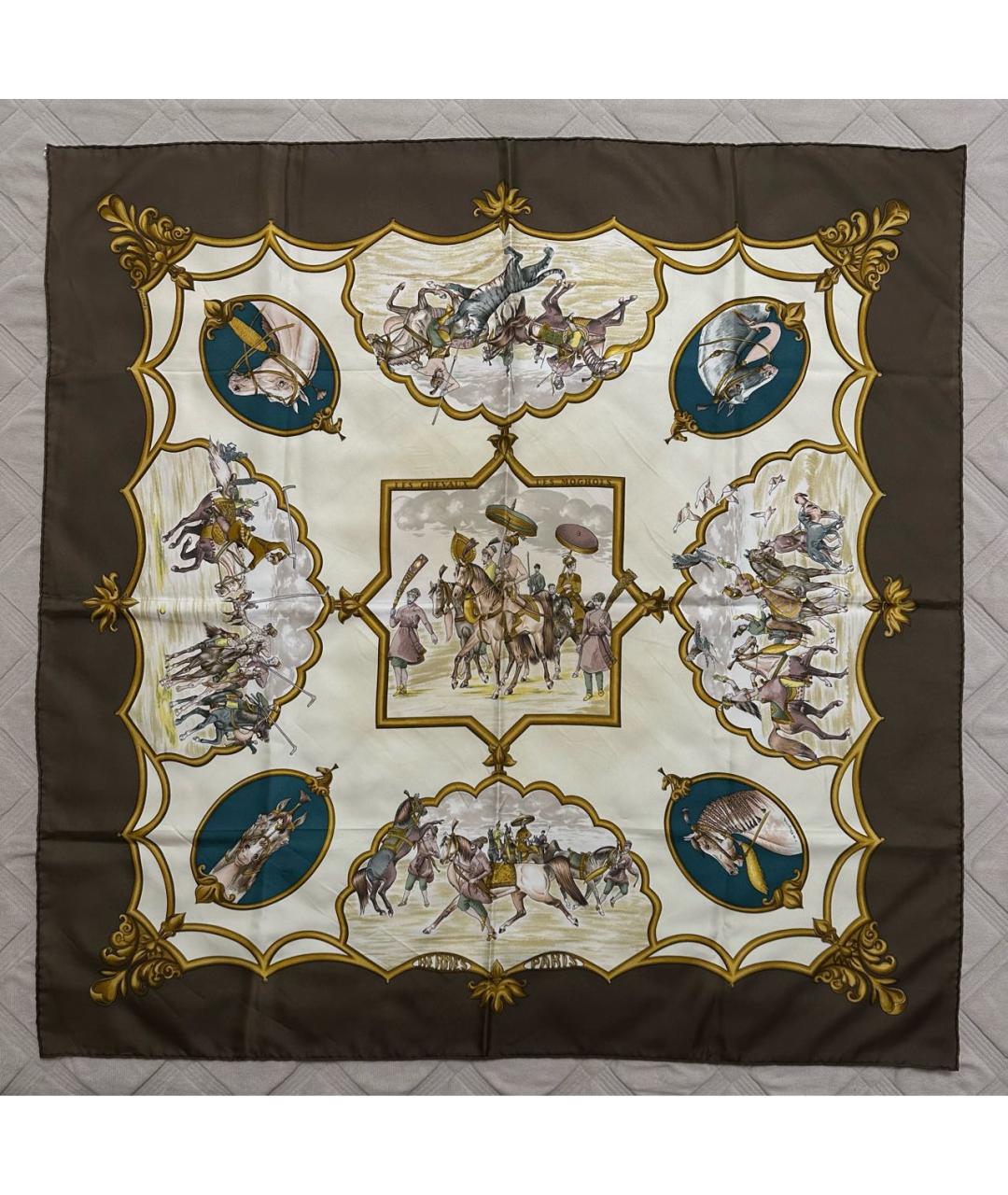 HERMES Коричневый шелковый платок, фото 8